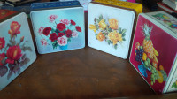 4 Beautiful Floral Tin Boxes, Great For Carrying Food To and Fro