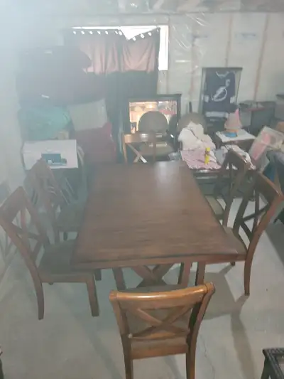 Dining room set 6 chairs solid wood table top L 70" W 42" H 30", View more