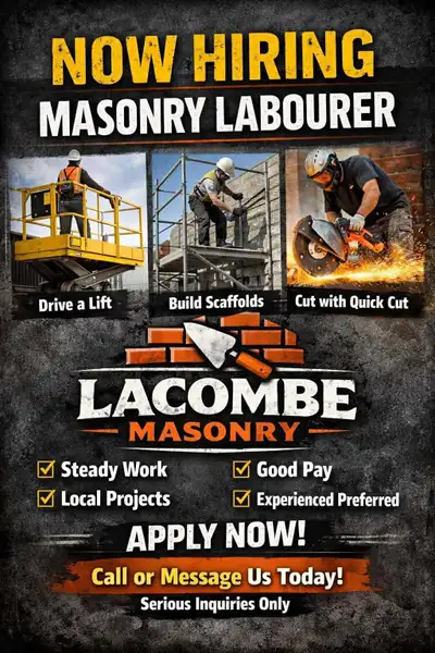 NOW HIRING: MASONRY LABOURER We’re looking for a dependable masonry labourer to join a growing, loca...