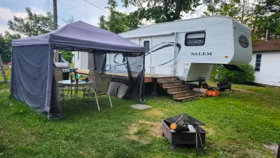 Clean and well maintained trailer at Somerset Trailer Park in Fenelon Falls on Sturgeon Lake with a...