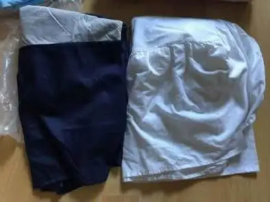 Twin bed skirts $15 each, white bed skirt or navy bed skirts, View more