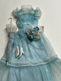Vintage Barbie Original Blue Dress, Parasol, Bouquet and Shoes