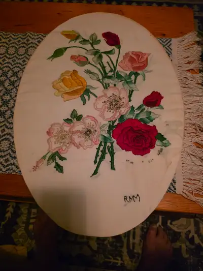 An antique needlepoint found behind a framed photograph. Sold by Pincushion Costuming Embroidery was...