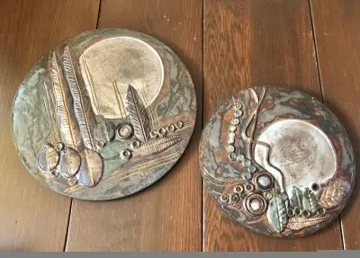 Vintage German Abstract Ceramic Wall Art Brown Moon Handmade, View more