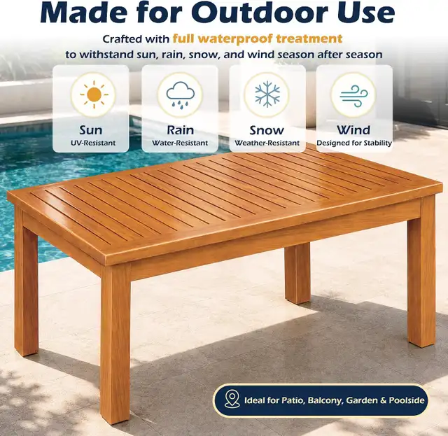 Outdoor Teak Coffee Table, Wooden Patio Coffee Table in Dining Tables & Sets in Oakville / Halton Region - Image 4