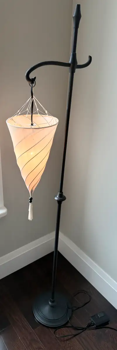 Black Wrought Iron Floor Lamp with cream colored shade , View more