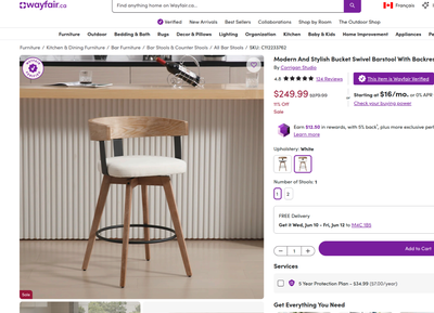 Modern And Stylish Bucket Swivel Barstool With Backrest, View more