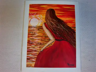 Original Acrylic Painting,  Woman in Red Dress, View more
