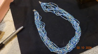 Necklace, lady ,beaded  11 strands, blue tones, tropical, 18in