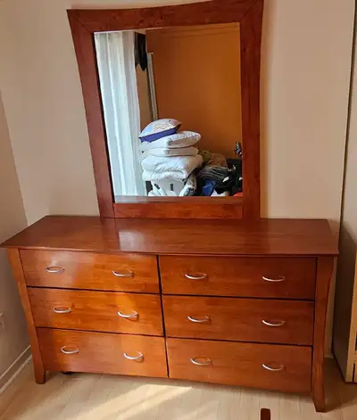 commode en bois 6 tiroirs + grand miroir assorti, View more