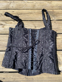 Magnifique corset noir imprimé en satin