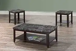 Add a touch of elegance to your living space with this marble-look coffee table and two matching end...