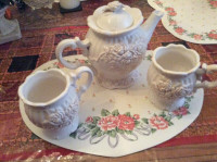 GANZ- CASA BELLA TEA POT+ MUGS/3 SET TEA CUPS/GLASS BEVERAGE JAR