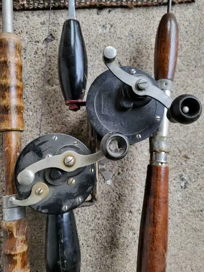 antique metal fishing poles 1940's wood rod with Pfluger Sal-Trout Reel  Southern Adirondack ReStore Found this pole at an