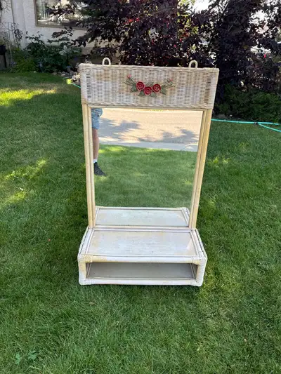 50s Shabby Chic - Wicker Mirror and Shelf, View more