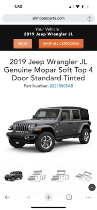 Genuine Mopar Jeep Soft  Top, 4 Door standard tinted