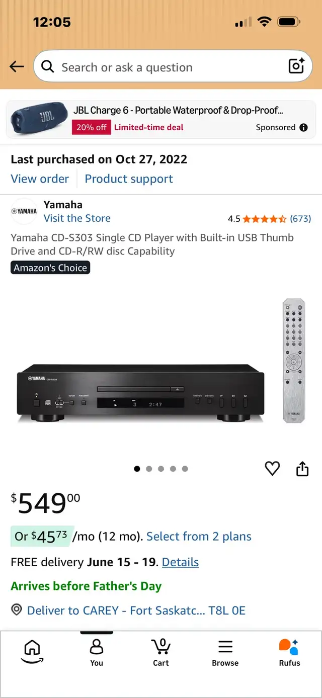Yamaha CD-S303 CD Player in Stereo Systems & Home Theatre in Strathcona County - Image 2