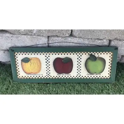 Wooden Wall Framed 3 apples Art Painting 19 x 7, View more