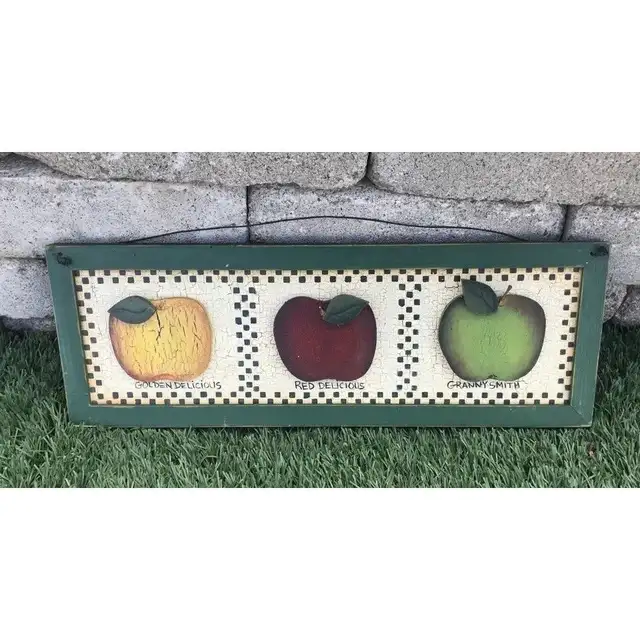 Wooden Wall Framed 3 apples Art Painting 19 x 7 in Home Décor & Accents in Kitchener / Waterloo - Image 2