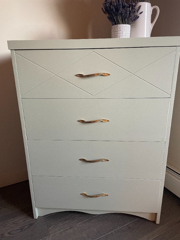 Refinished 1960's Four Drawer Sage Green Dresser Gold Hardware