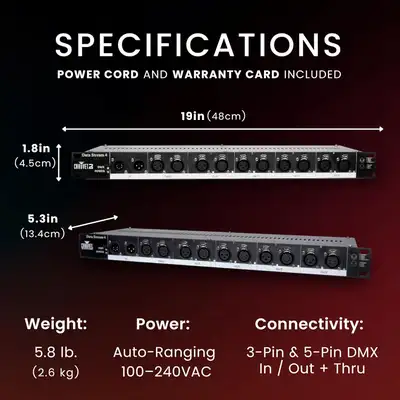 Chauvet Data Stream 4 DMX Splitter – 1 In 4 Out, Rack Mount, Bla, View more