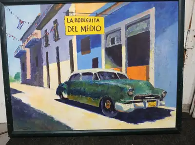 Painting by street artist in cuba signed valued at $1800 The painting depicts La Bodeguita del Medio...