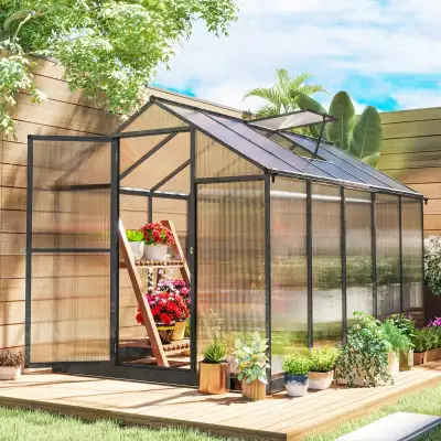 6' x 10' x 6.4' Walk-in Garden Greenhouse Polycarbonate Panels Plants Flower Growth Shed Cold Frame...