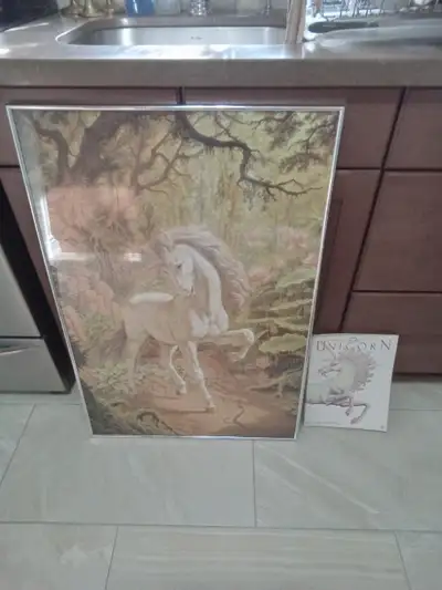 Vintage early 80s Unicorn Poster. Bonus book included. Mine, from a smoke free house. Cash only for...