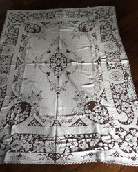 Beautiful Tablecloth, Brown/Beige Lacey Cotton Material