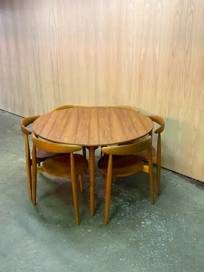 1950s Teak and Oak “Heart” Dining Table and Chairs, View more