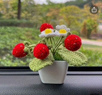 Crochet Strawberry Potted Decor Hand Knitted Artificial Plant