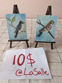 2 peintures miniatures + mini chevalet - Oiseaux