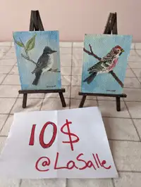 2 peintures miniatures + mini chevalet - Oiseaux