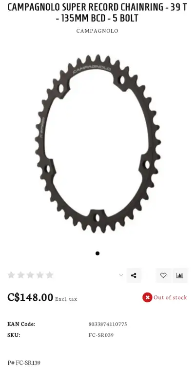 Campagnolo Super Record/chorus chainrings 10s and 11s, View more