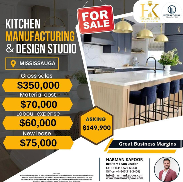 KITCHEN MANUFACTURING & DESIGN STUDIO FOR SALE!!! in Commercial & Office Space for Sale in City of Toronto