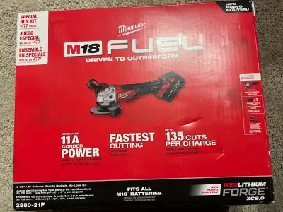 brand new Milwaukee m18 fuel 4 1/2& 5” grinder& Forge 6ah batter, View more