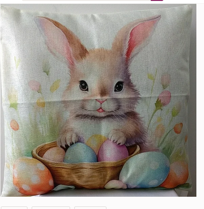 Cute Bunny Cushion Cover with Easter Eggs NEW, View more