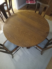 Oak Dining Room Table & 6 Chairs, Solid Wood, Antique