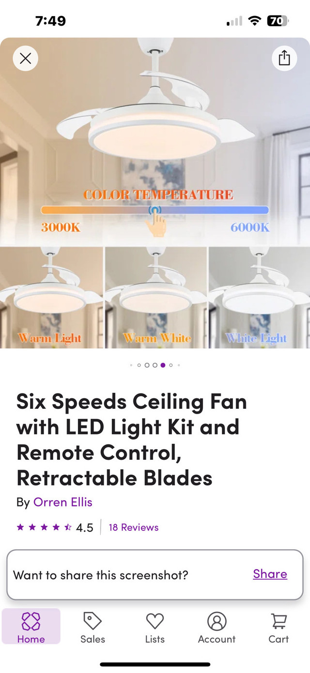Ceiling Fan with Retractable blades in Indoor Lighting & Fans in Oakville / Halton Region - Image 4
