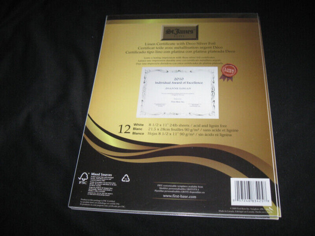 St. James Linen Certificate with Silver Foil-new package + bonus in Other in City of Halifax