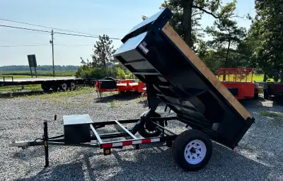 Brand New! 5' X8' , Gravel Door, Scissor Lift, Tarp, 3,500lb Axle, Sealed Lights, 2" Ball, 2,000lb J...