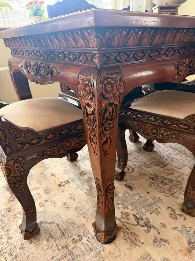 Antique Hand-Carved Dining Set Imported From Thailand in Dining Tables & Sets in Nelson - Image 3