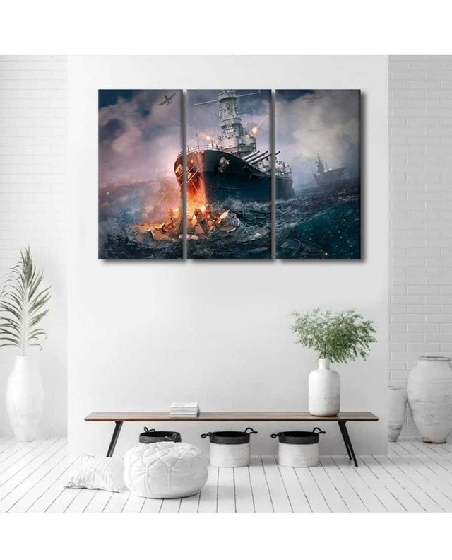 3-Panel WWII Battleship Art, Framed & Ready to Hang 36"x24" in Arts & Collectibles in City of Toronto - Image 2
