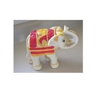 Ivory Color Resin Elephant Figurine with Trunk Up