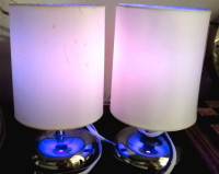 A PAIR PURPLE LIGHTS TABLE LAMPS