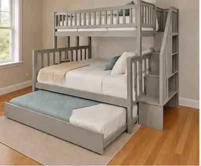 Contemporary Kids Bunk Bed with Storage & Trundle, View more