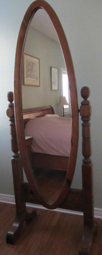 Full-Length Oval Dressing/Standing/Cheval Mirror - Pine Frame