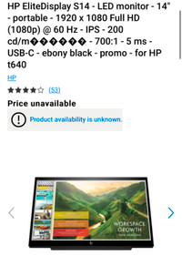 HP EliteDisplay S14 14" FullHD 1920 x 1080 Portable USB-C Displa