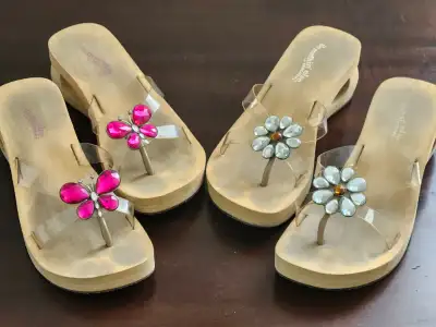 Somethin' else Sketchers slip on sandals shoes  size 8, View more