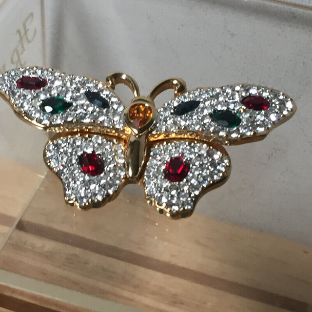 Old Swarovski Gold Plated Pave Multi Color Crystals Butterfly Br in Arts & Collectibles in Vancouver - Image 2